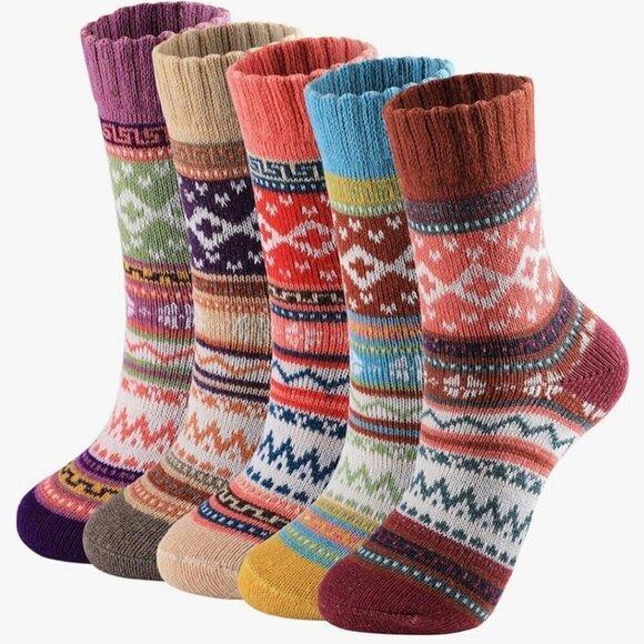 5 Pair Women's Patterned Wool Blend Socks 5-9 - Picture 1 of 4
